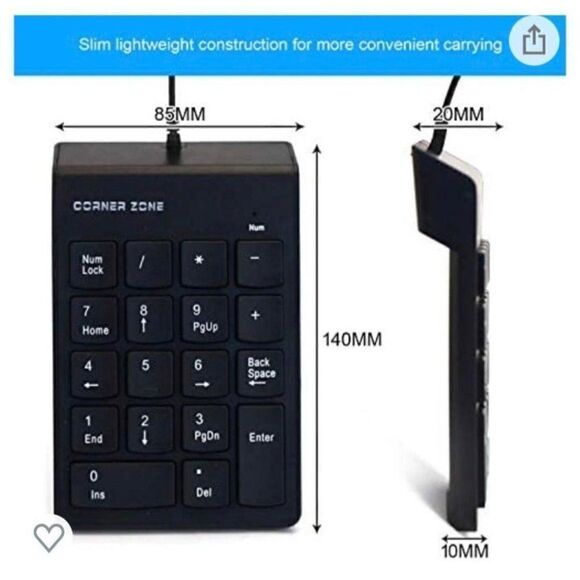 Numeric Keypad USB Mini Slim Portable Number - Picture 3 of 4
